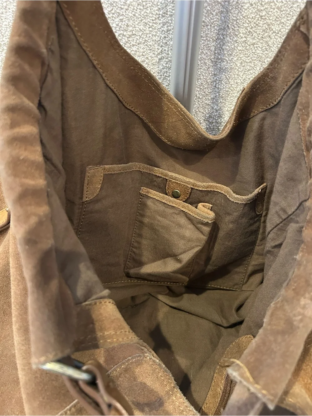 BDG Brown Suede Hobo Bag with Tassel Zips